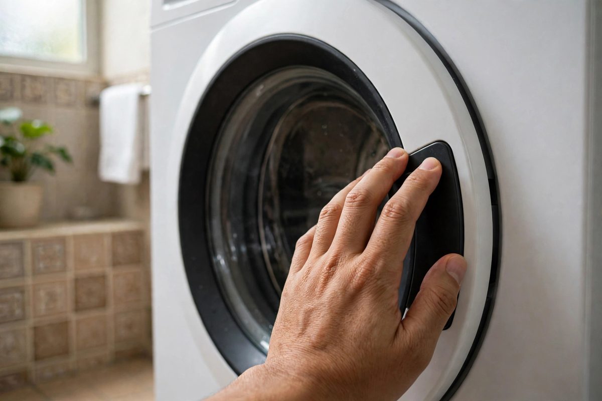Đóng chặt cửa máy giặt cửa trước cho đến khi khóa để máy giặt vắt được